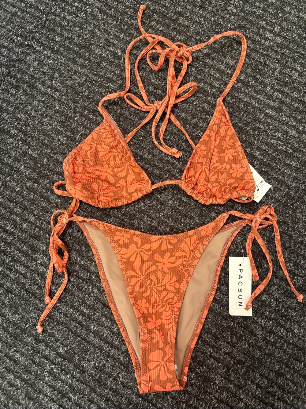 PacSun Orange Floral Tie-Side Triangle Bikini- NWT
